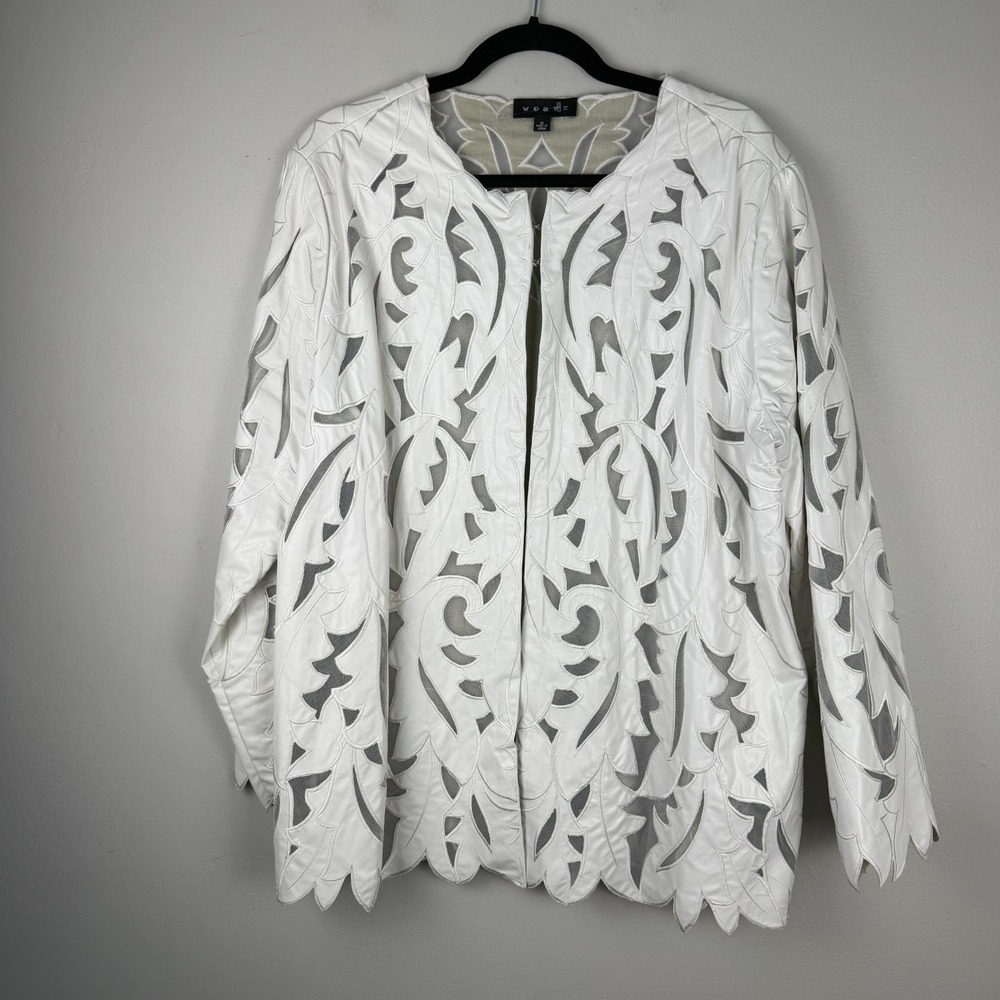 Weavz‎ Artsy Mesh Jacket Womens 1X White Laser-Cut Floral Faux Leather Western
